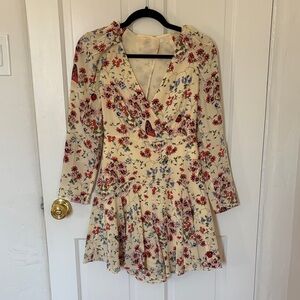 Maje Floral Midi Dress - Cream, Red, Blue